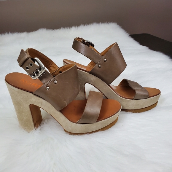 Michael Kors Shoes - Michael Kors Size 8.5 Two-Tone Chunky Leather Block Heel Platform Sandals